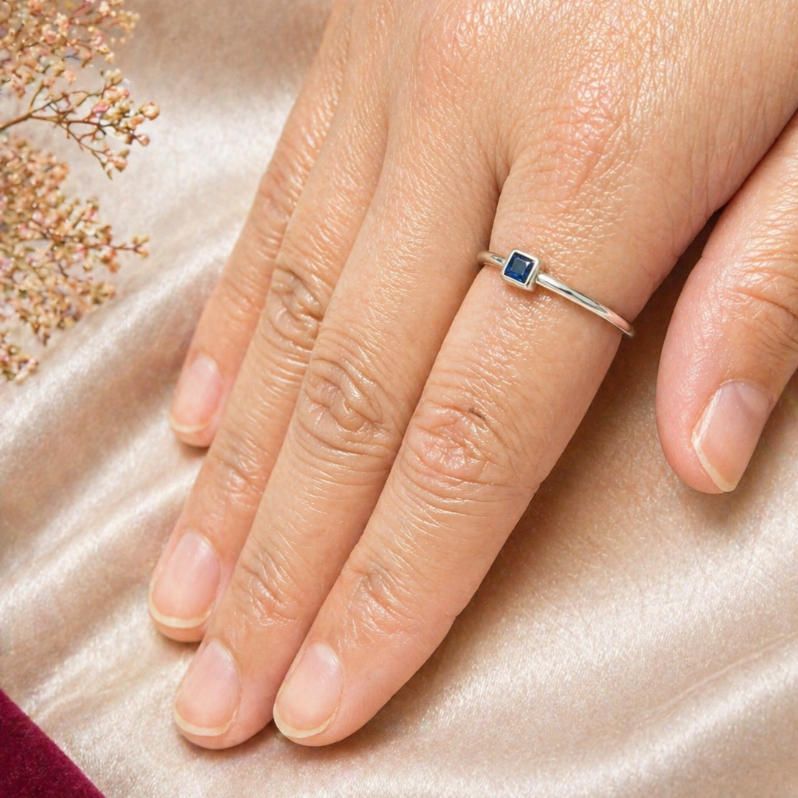 Blue Square Cut Zircon Sterling Silver Ring - Image 2