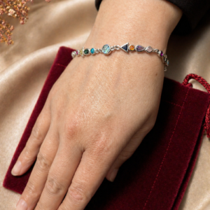 Geometric Multi-Stone Charm Silver Bracelet