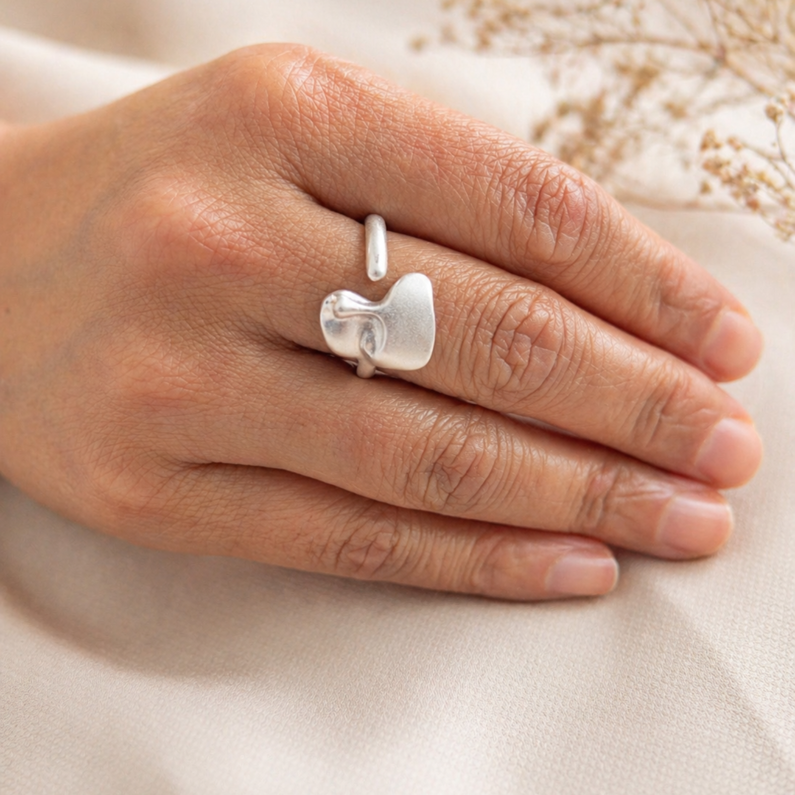 Abstract Face Adjustable Silver Ring - Image 4