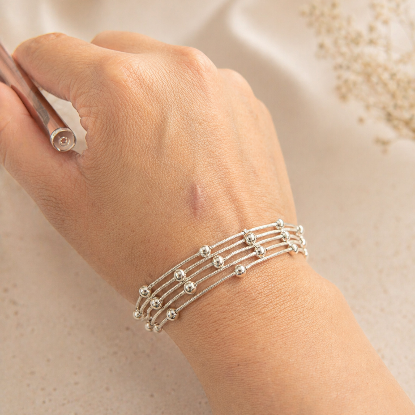 Multi-Strand Sterling Silver Beaded Bracelet - Image 2
