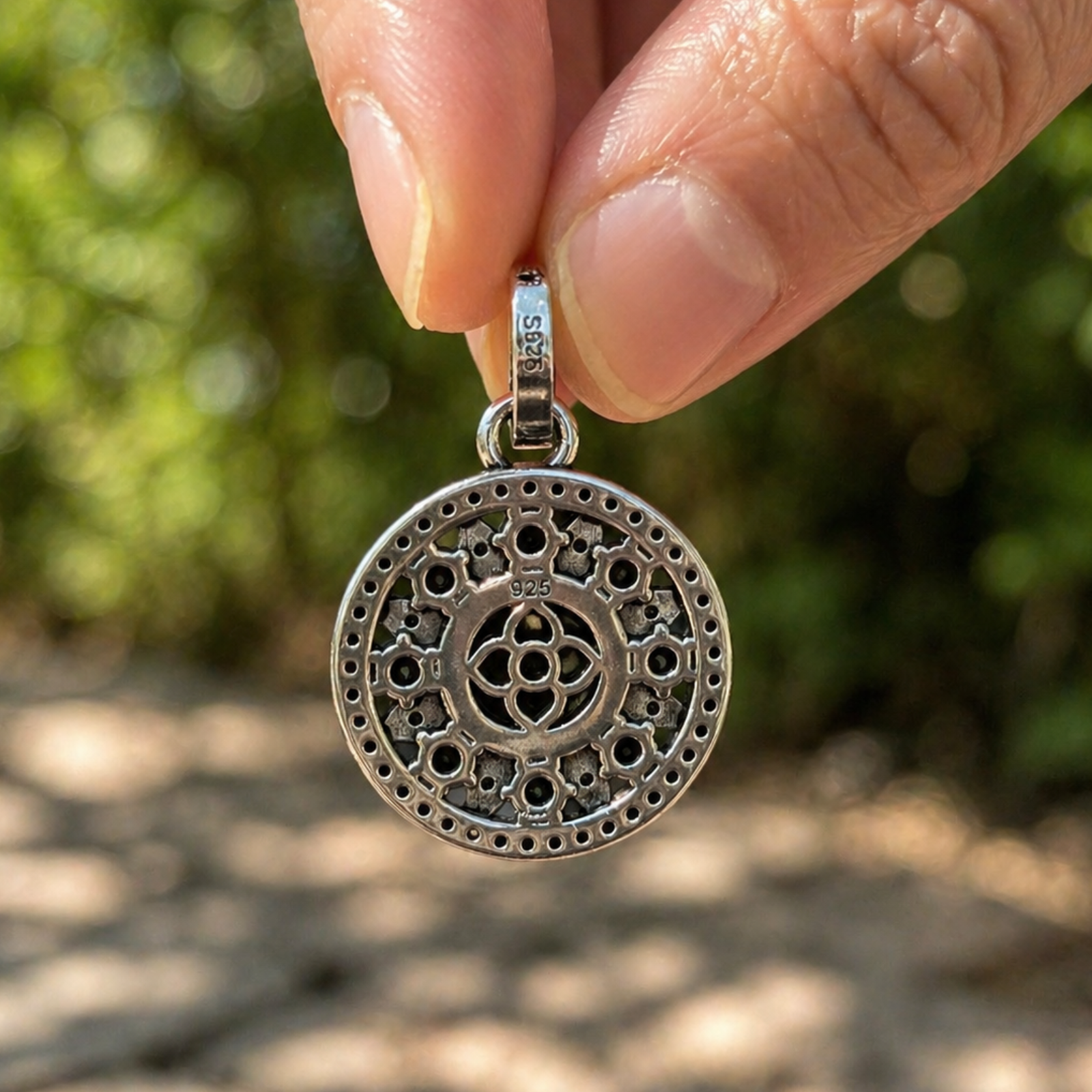 Filigree Style Round Charm Silver Pendant - Image 3