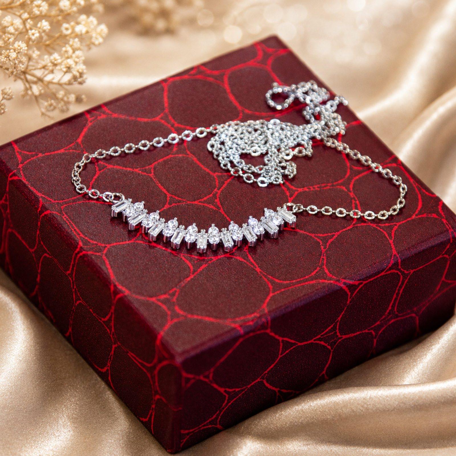 Crystal Bar Silver Necklace