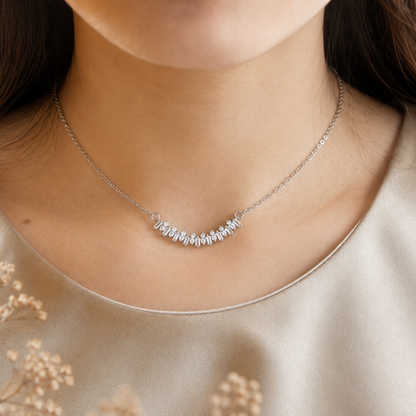 Crystal Bar Silver Necklace - Image 2