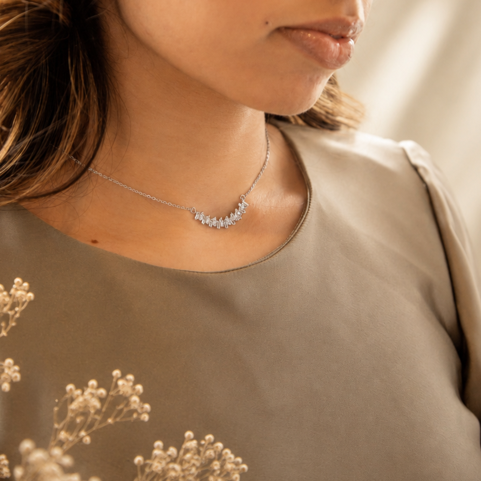 Crystal Bar Silver Necklace - Image 3