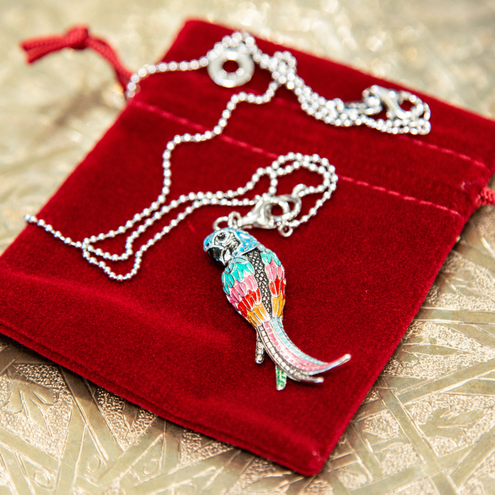 Handmade Enamel Parrot Charm Necklace