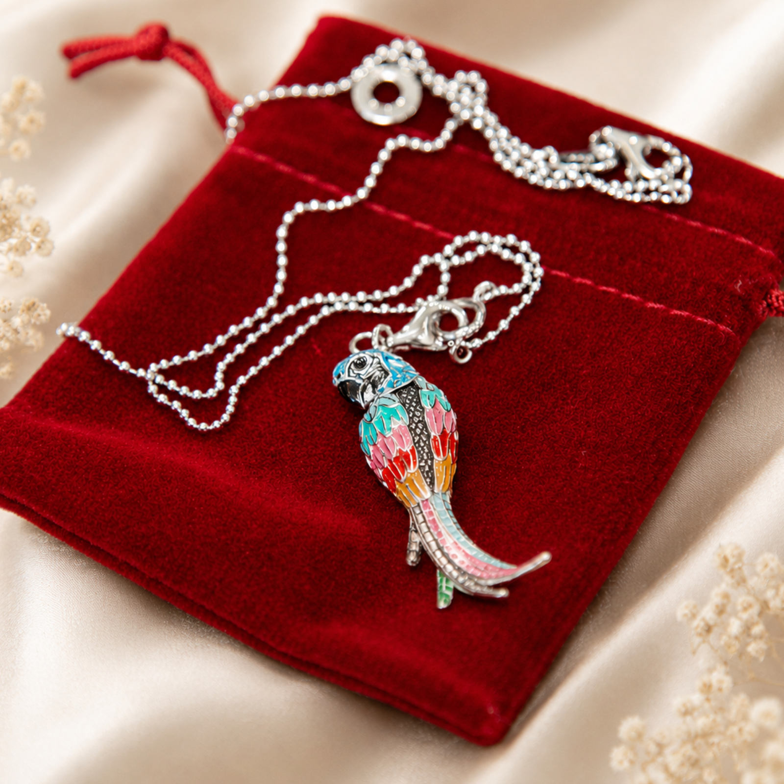 Handmade Enamel Parrot Charm Necklace - Image 3