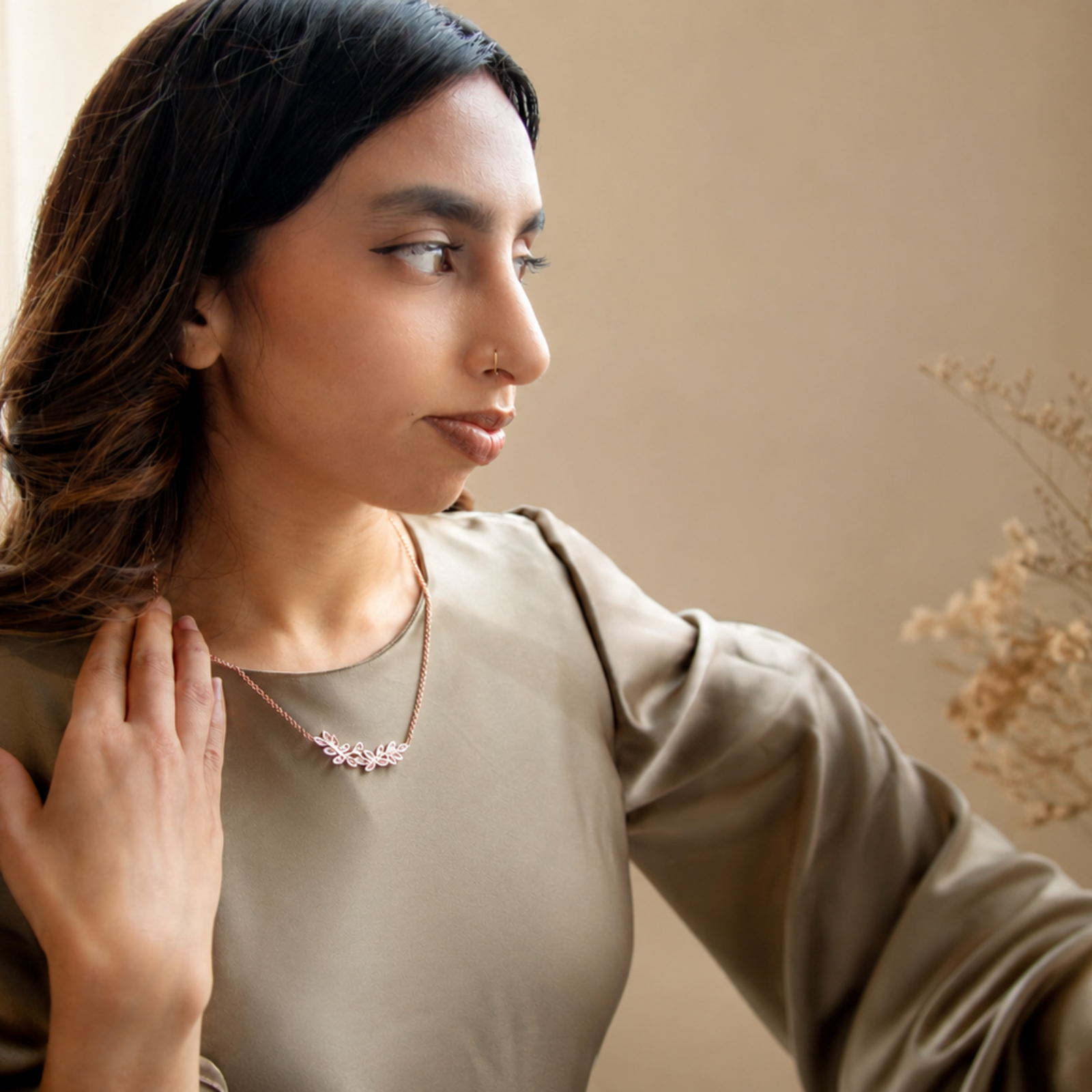 Rose Gold Leaf Silver Necklace - Image 4