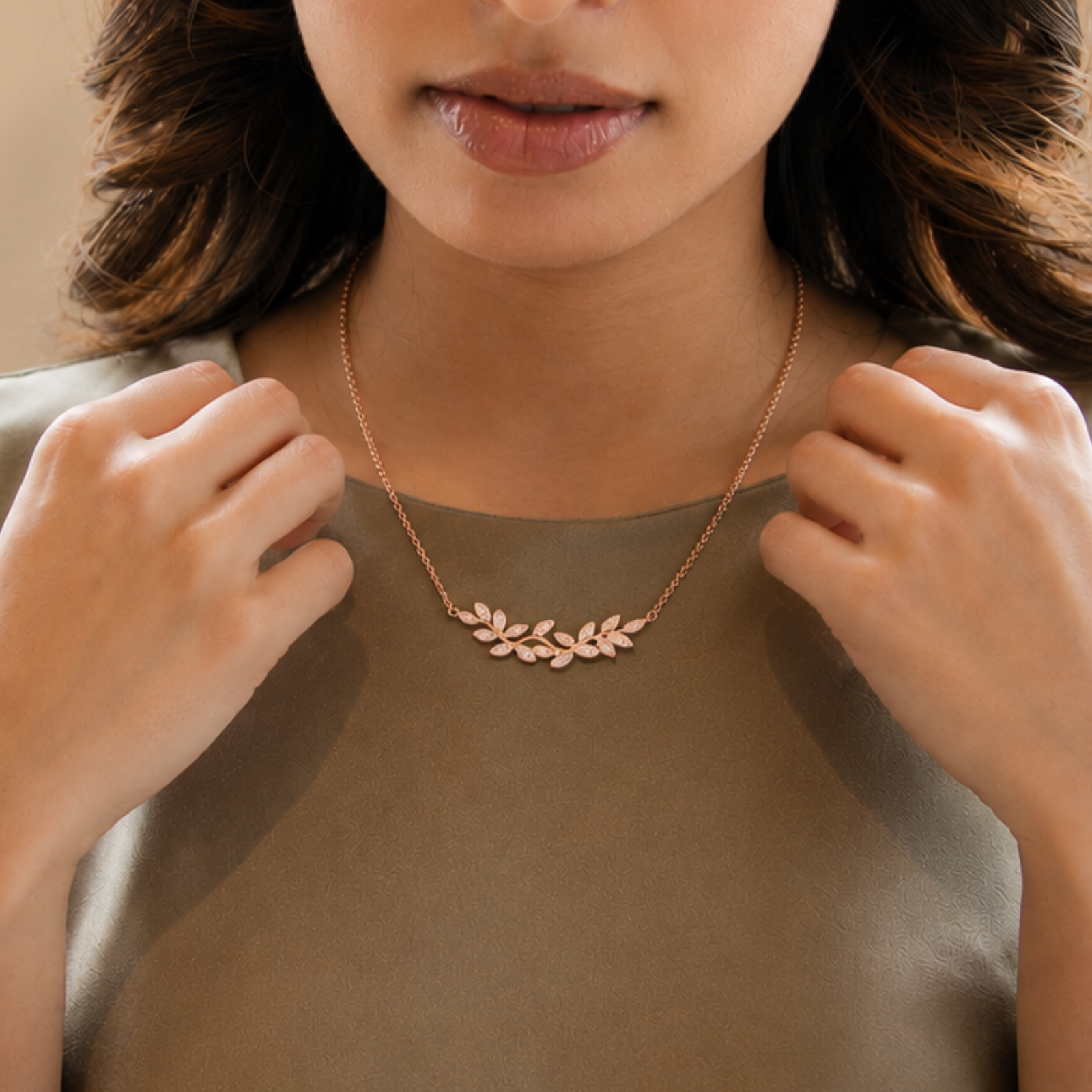 Rose Gold Leaf Silver Necklace - Image 3