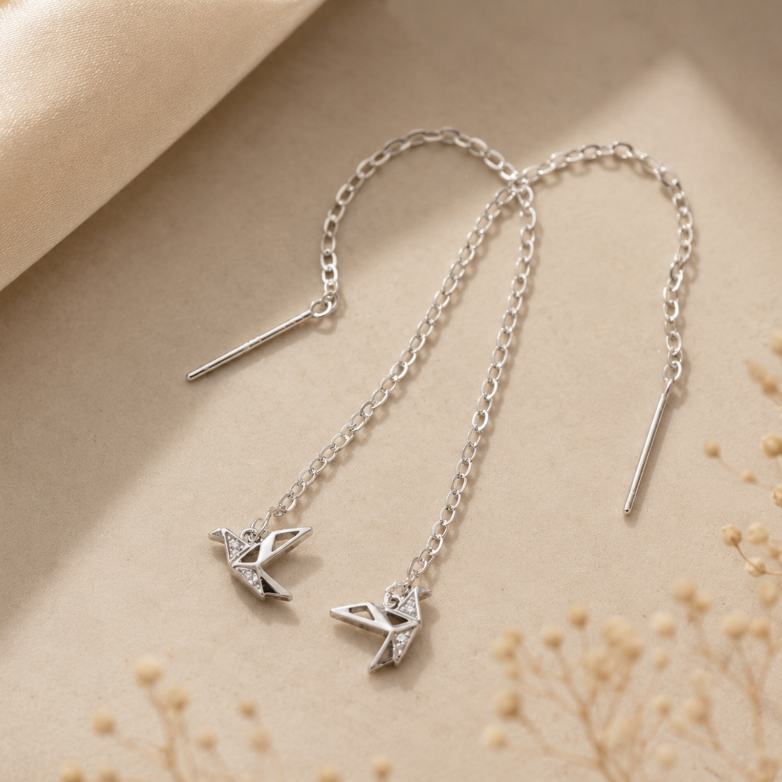 Origami Bird Threader Earrings - Image 2
