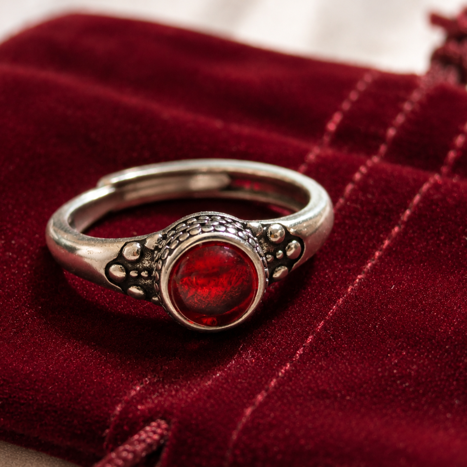 Red Stone Silver Ring - Image 2