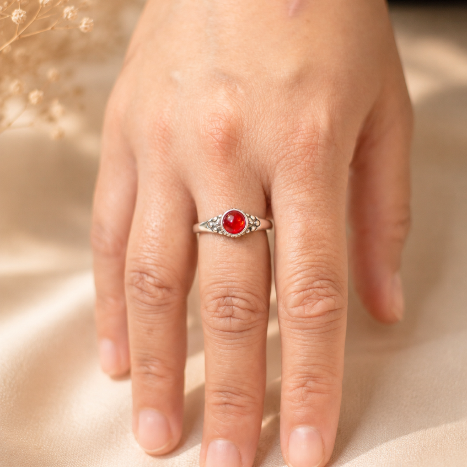 Red Stone Silver Ring - Image 3