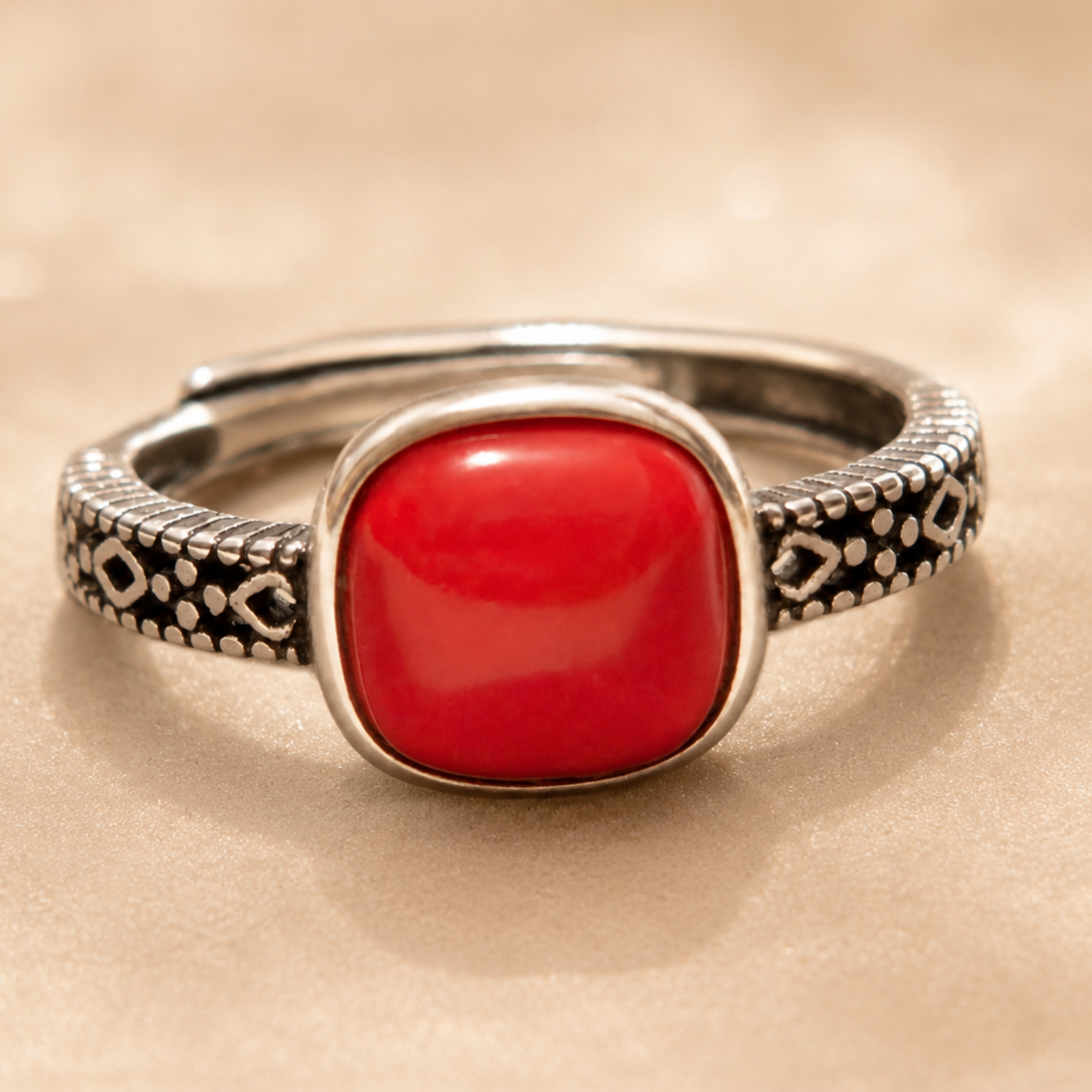 Red Coral Silver Ring - Image 2