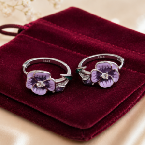 Silver Pansy Flower Hoop Earrings