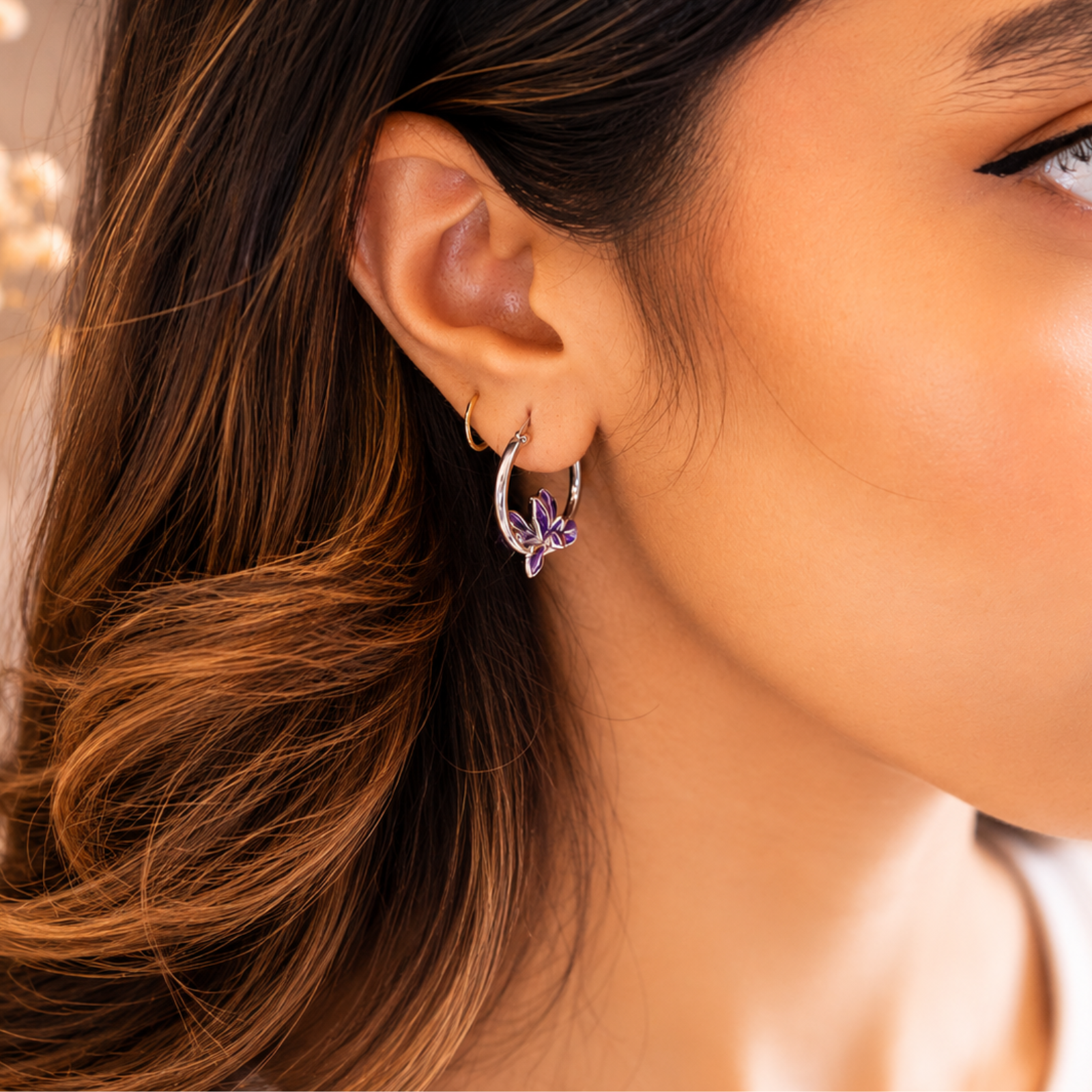 Violet Bloom Hoop Earrings - Image 2