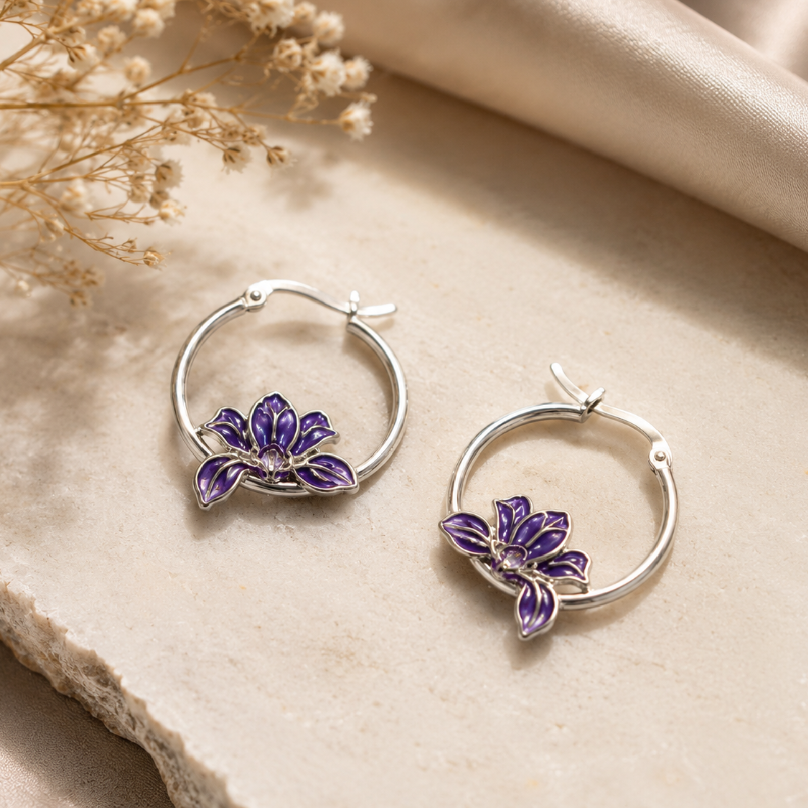 Violet Bloom Hoop Earrings - Image 3